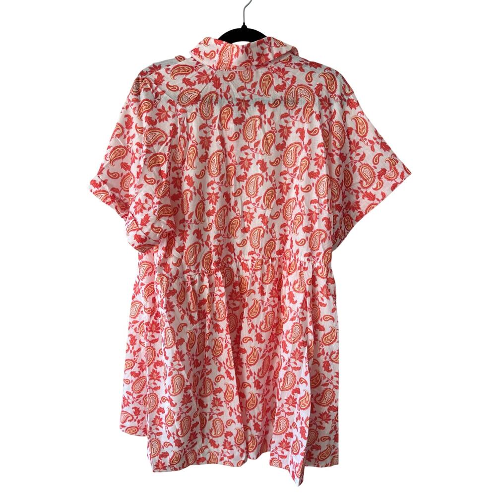 Entro NWT White Orange Paisley Button Front Mini Dress Sz L - Picture 4 of 8